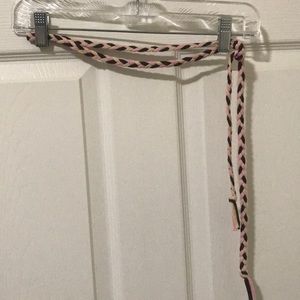 Cream, brown, pink braided rope belt